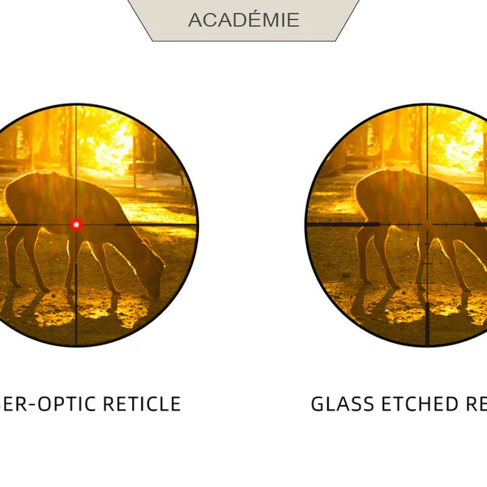 Comparaison entre réticule à fibre optique et réticule gravé sur verre