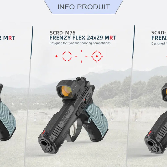 Comparatif des viseurs multi-réticules Frenzy FA, Frenzy FLEX et Frenzy F3 pour pistolet