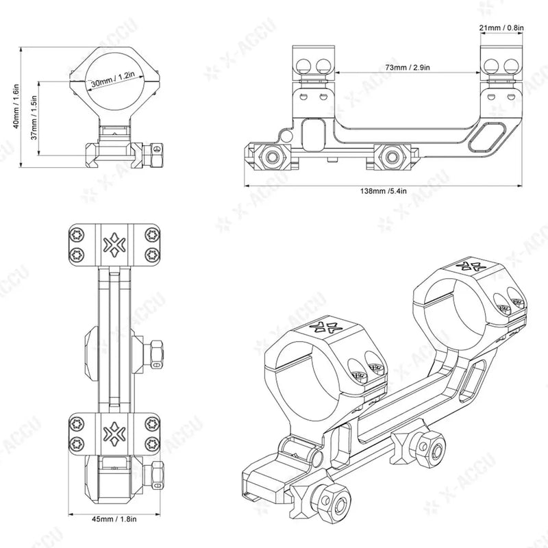 MONTAGE CANTILEVER ACD MONOBLOC 30MM POUR RAIL PICATINNY - RedDotSight