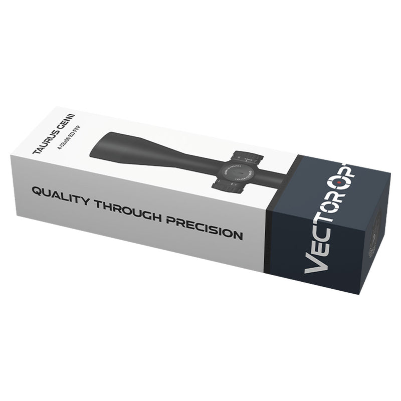 Boîte et dimensions lunette Vector Optics Tauron 4-32x56