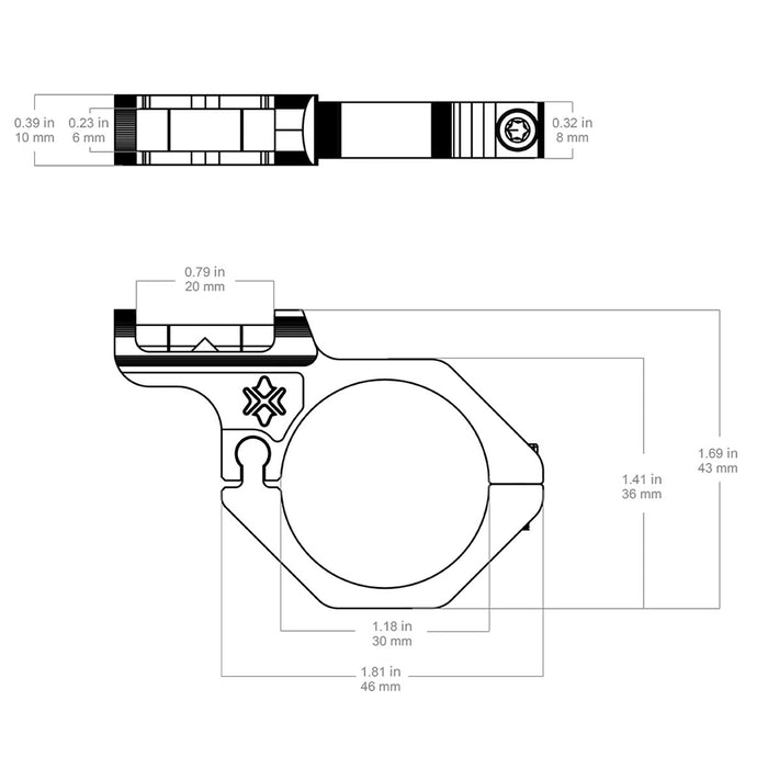 Niveau à bulle déporté GenII pour lunettes de visée 30mm, vue latérale