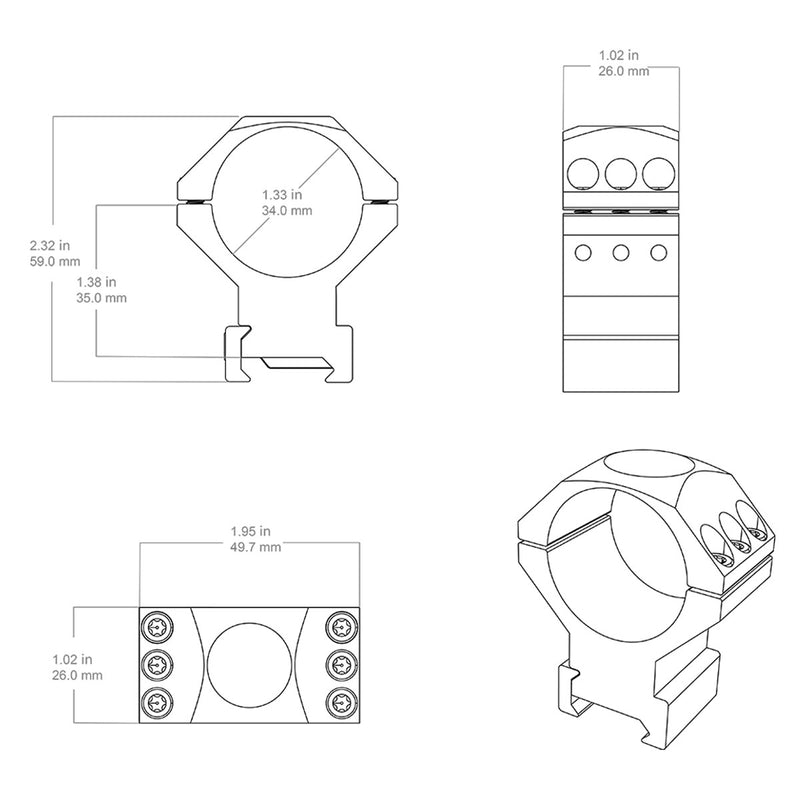 34mm X-ACCU Medium Profile Scope Picatinny Ring