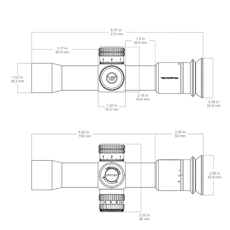 Lunette Veyron 10x30 Zero avec lentilles multi-traitées pour carabine.