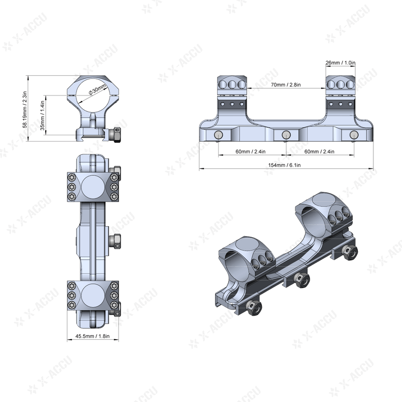 Montage monobloc 30mm 20 MOA pour lunette de tir