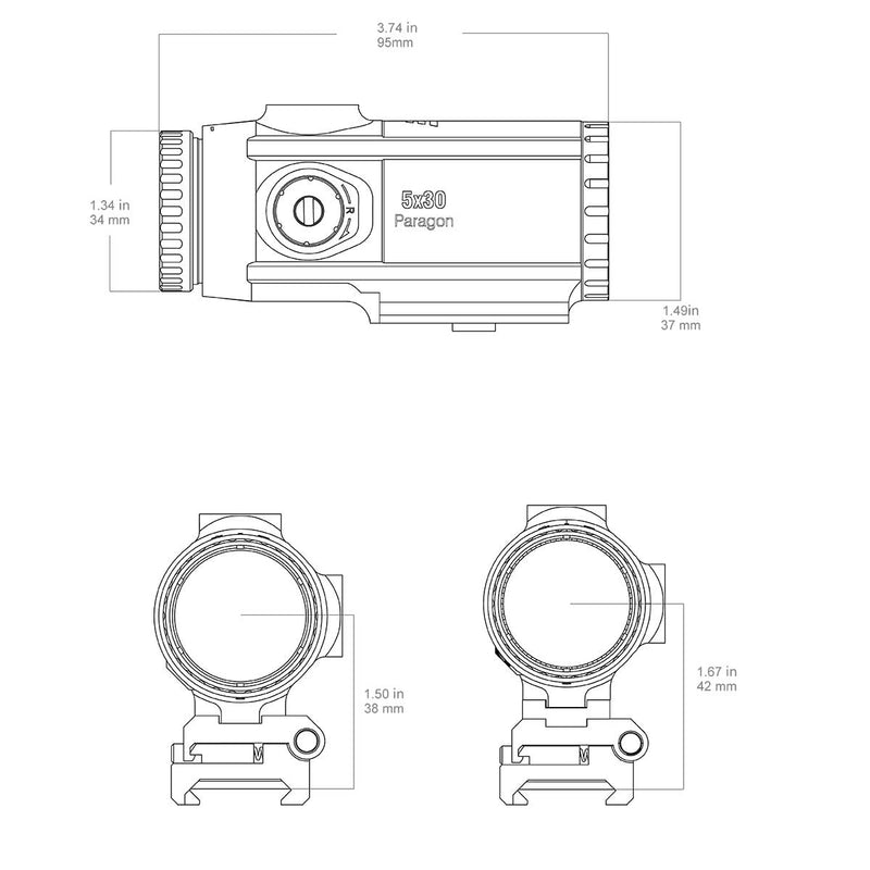 dimension du Paragon 5x30 Micro Magnifier SCMF-34