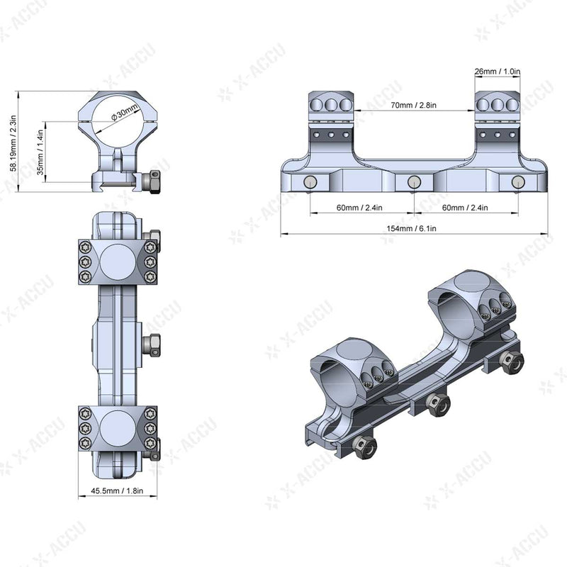 Montage lunette de tir 30mm en aluminium usiné