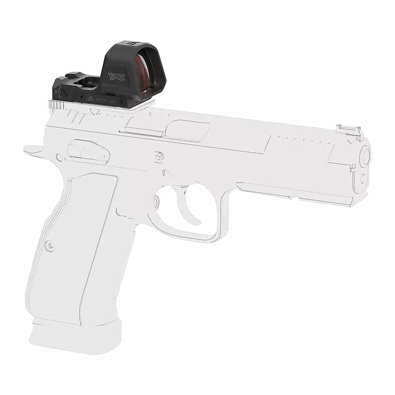Viseur point rouge Vector Optics Frenzy F3 SCRD-M79 présenté sur pistolet, vue droite
